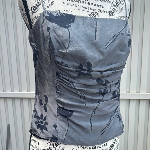 Vintage Y2K Silk Blend Guess Collection Gray Floral Corset Style Blouse Cami Top - Picture 3 of 12